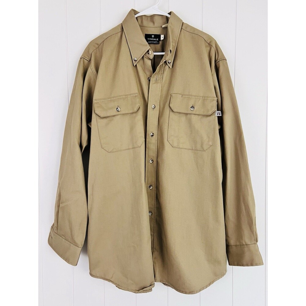 Tyndale Flame Resistant Khaki Button Down Work Shirt Made in Canada Mens Large